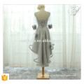 Elegant Short Sleeve Front Short Back Long Grey Floral Evening Prom Party Dress Evening Gown